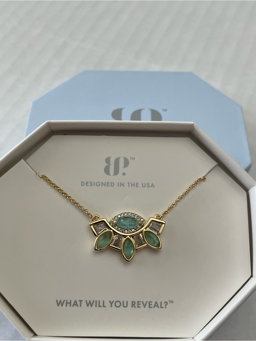 Bomb Party Necklace “The Start Of Wonderful” NK70129 Gold/Aquamarine NIB